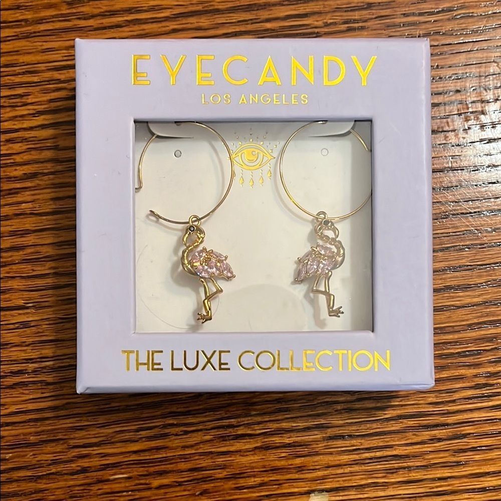 Eye Candy Gold Tone Flamingo Earrings Luxe Collection